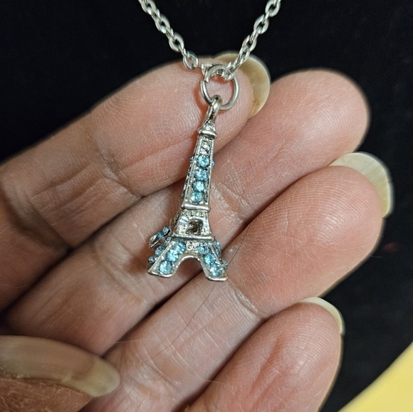 Jewelry - 4-sided Blue Rhinestone Eiffel Tower Pendant Necklace